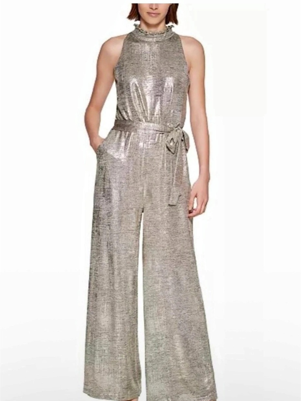 Vince Camuto Metallic Wide-Leg Jumpsuit Gold Size 2 NWT